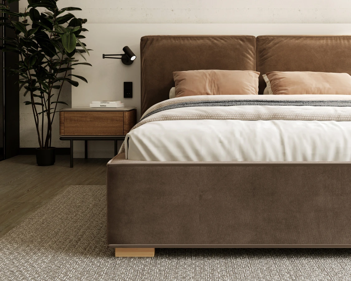 Čalúnená posteľ BRISTOL 140x200 Hnědá Trinity s úložným priestorom kovový rošt