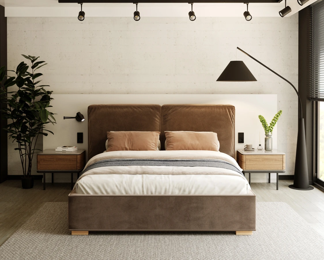 Čalúnená posteľ BRISTOL 160x200 Hnědá Trinity s úložným priestorom kovový rošt