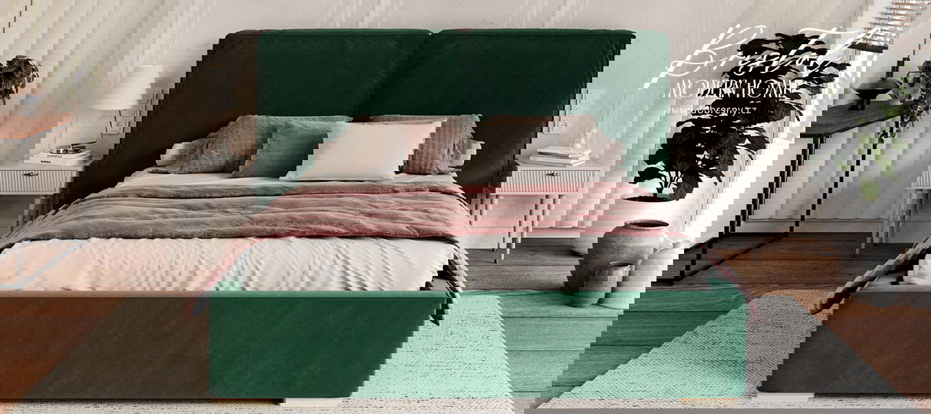 Čalúnená posteľ BRISTOL 140x200 Zelená Trinity s úložným priestorom kovový rošt