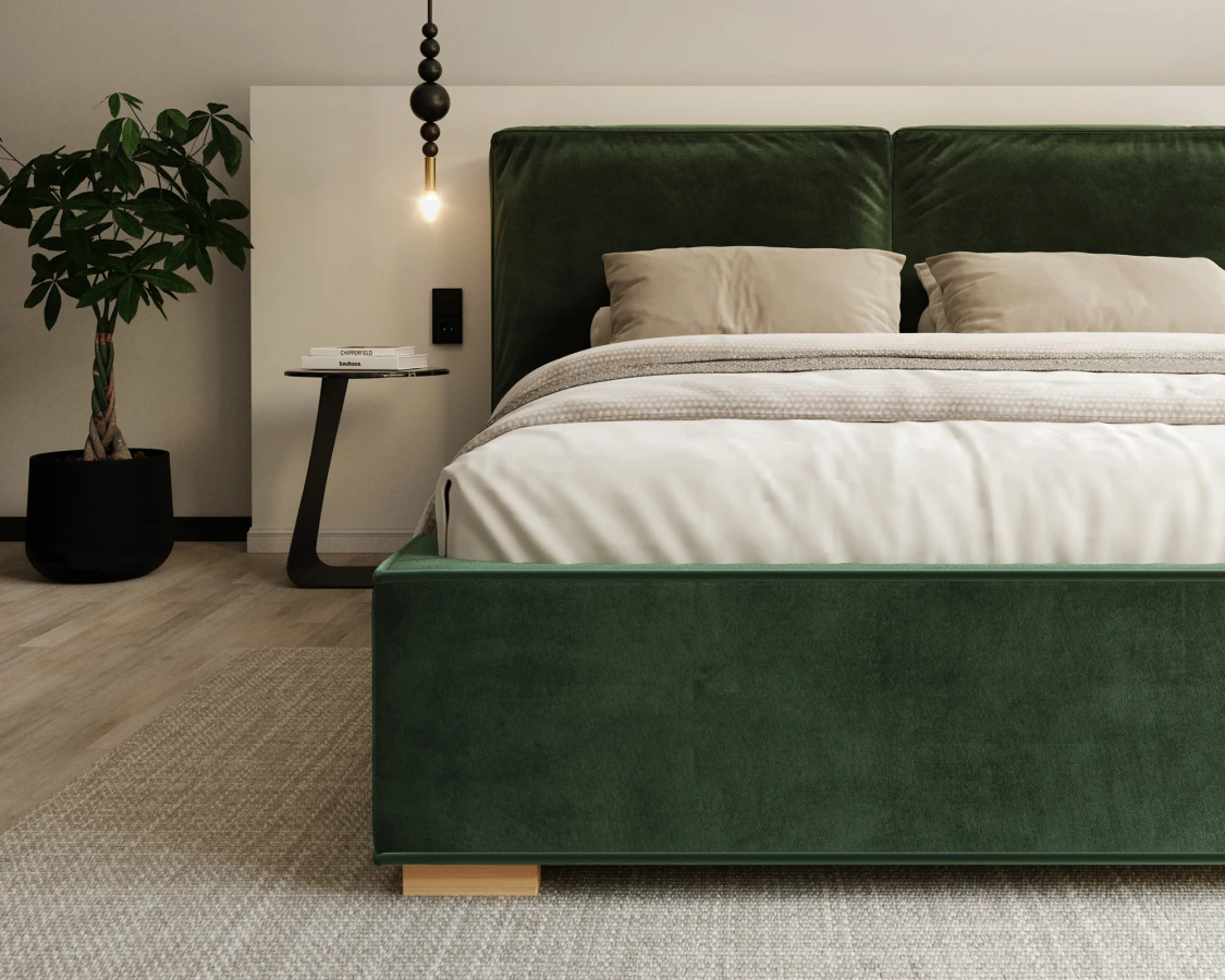 Čalúnená posteľ BRISTOL 140x200 Zelená Trinity s úložným priestorom kovový rošt