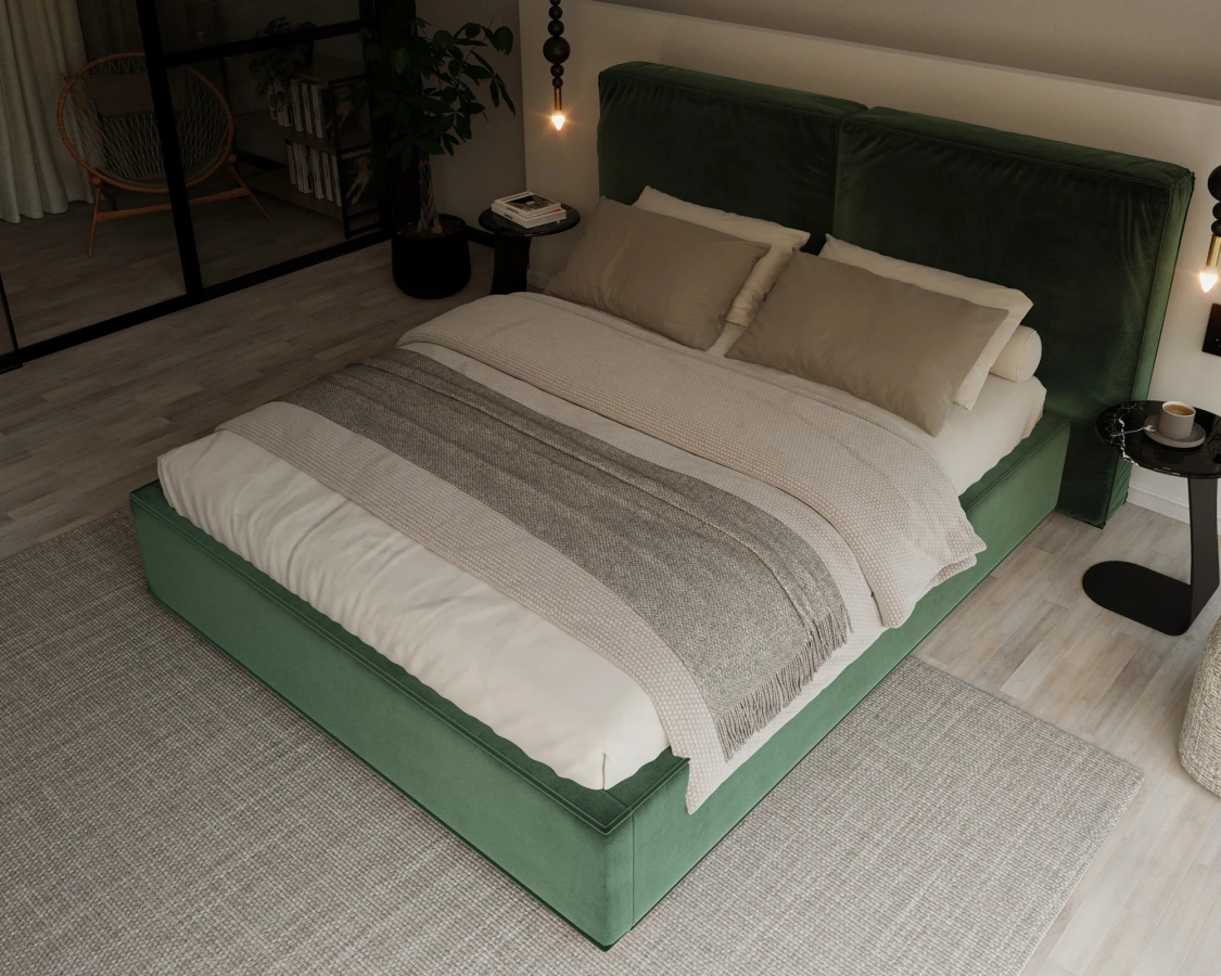 Čalúnená posteľ BRISTOL 160x200 Zelená Trinity s úložným priestorom kovový rošt