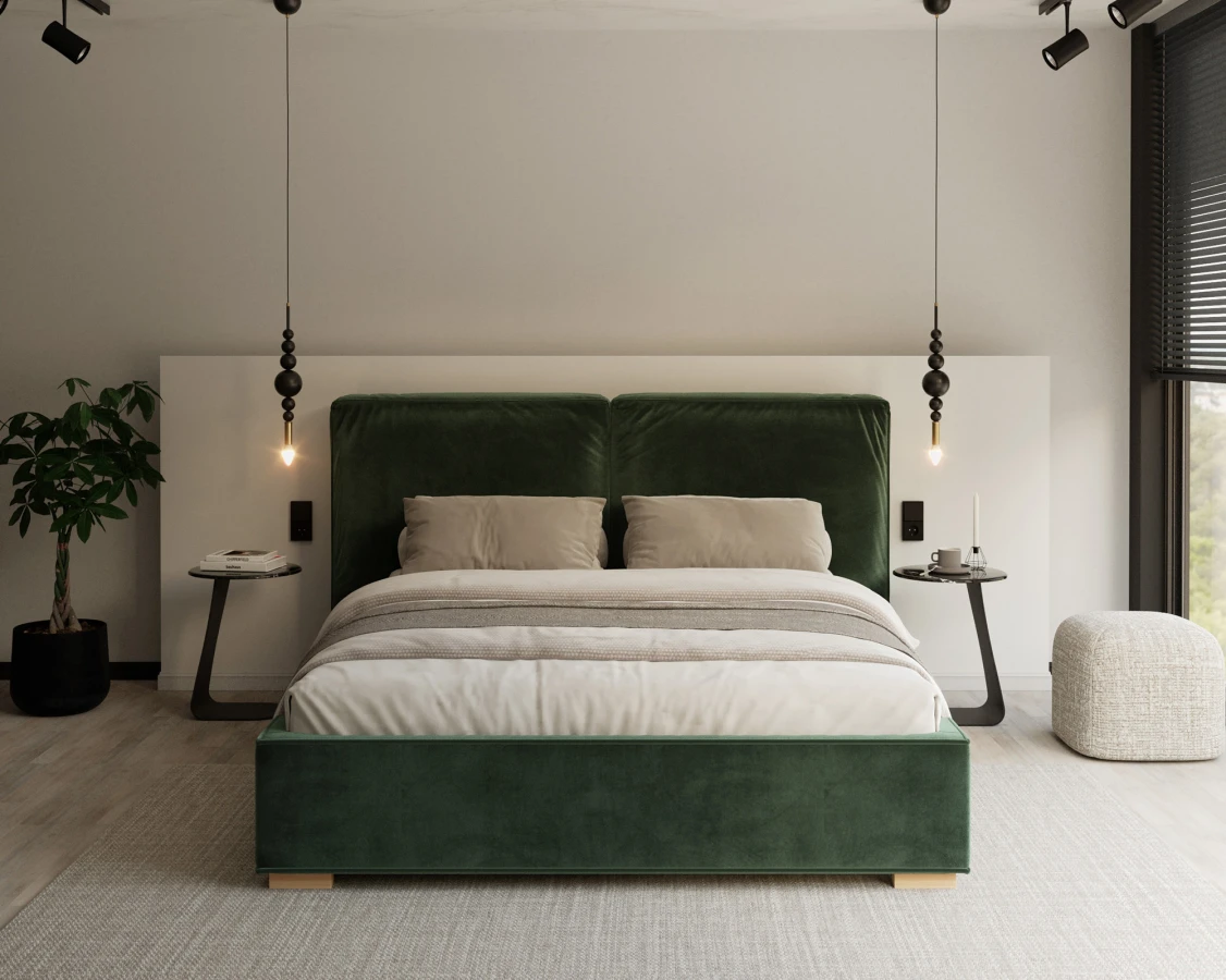 Čalúnená posteľ BRISTOL 160x200 Zelená Trinity s úložným priestorom kovový rošt