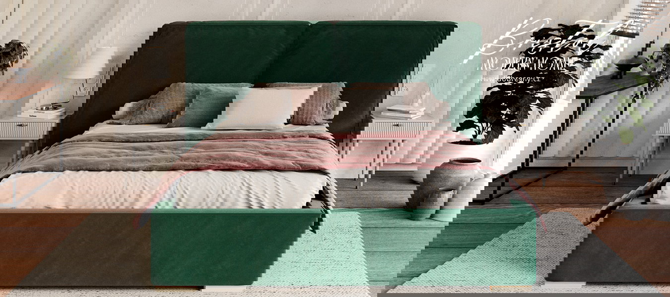 Čalúnená posteľ BRISTOL 180x200 Zelená Trinity s úložným priestorom kovový rošt