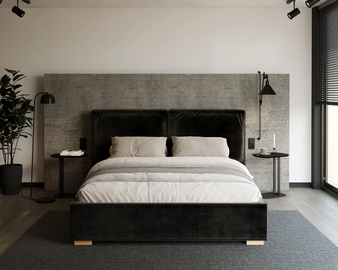 Čalúnená posteľ BRISTOL 180x200 Černá Trinity s úložným priestorom kovový rošt