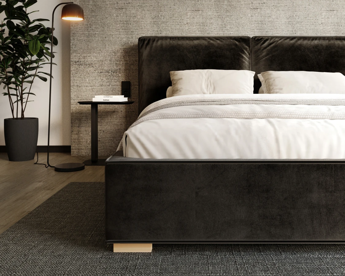 Čalúnená posteľ BRISTOL 160x200 Černá Trinity s úložným priestorom kovový rošt