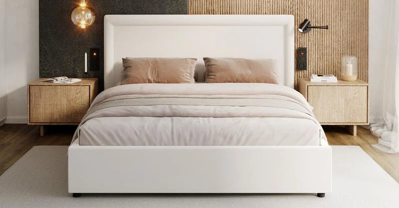 Čalouněná postel NOBILE 180x200 Bílá Paris s úložným prostorem kovový rošt