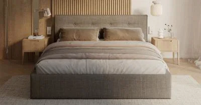 Čalouněná postel TULSA 140x200 s kovovým zdvižným roštem OTTAWA BÉŽOVÁ