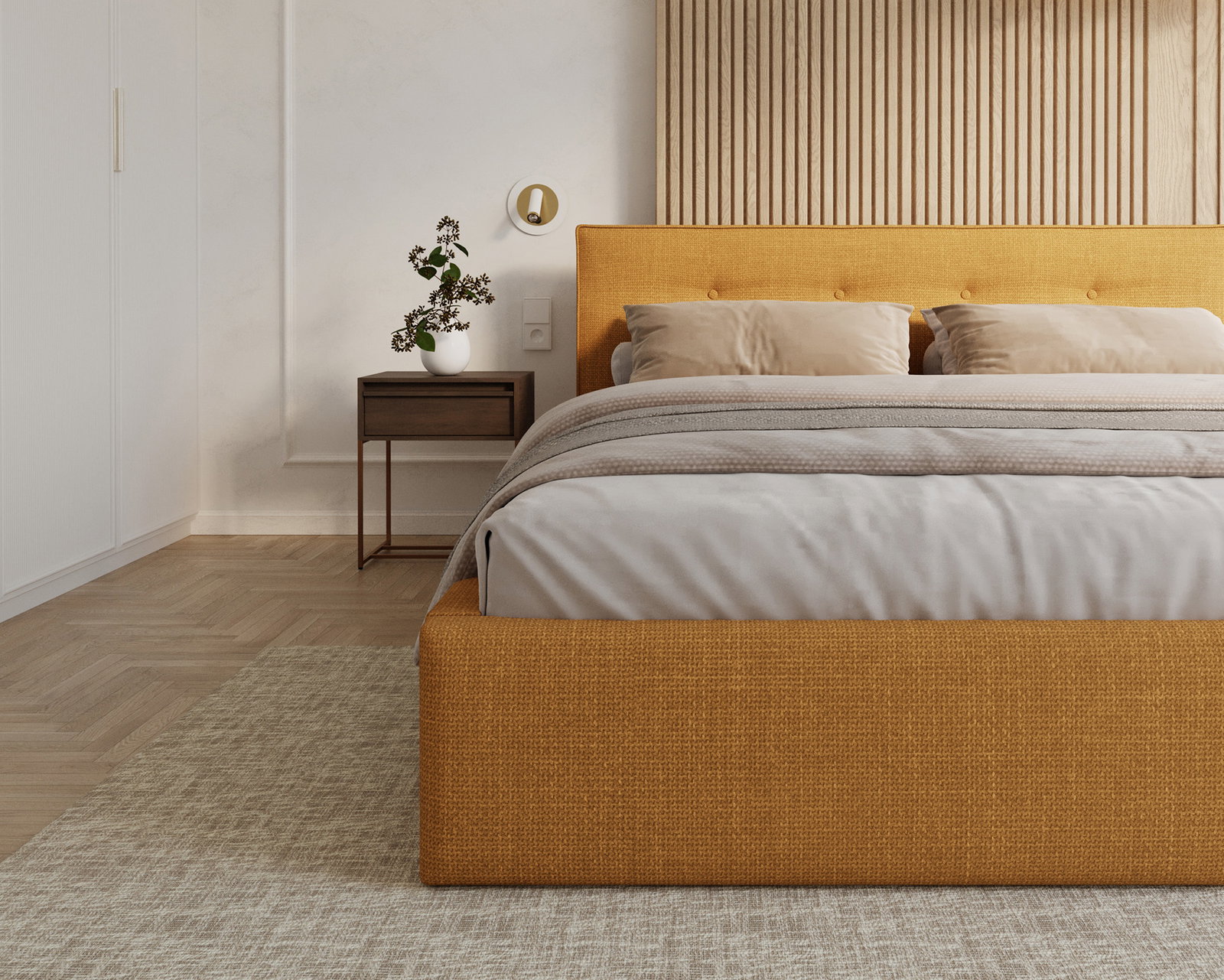 Čalúnená posteľ TULSA 90x200 so zdvižným roštom medovo žltá