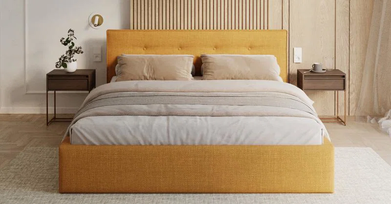 Čalouněná postel TULSA 90x200 s kovovým zdvižným roštem OTTAWA MEDOVÁ ŽLUTÁ