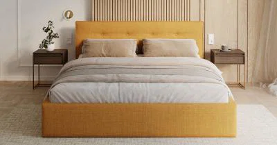 Čalouněná postel TULSA 160x200 s kovovým zdvižným roštem OTTAWA MEDOVÁ ŽLUTÁ