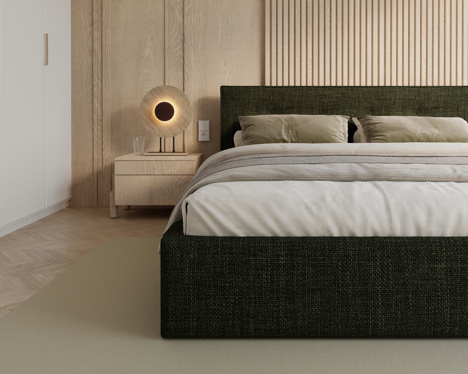 Čalúnená posteľ TULSA 120x200 so zdvižným roštom olivová