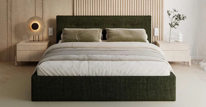 Čalouněná postel TULSA 140x200 s kovovým zdvižným roštem OTTAWA OLIVOVÁ