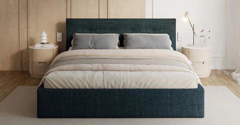 Čalouněná postel TULSA 180x200 s kovovým zdvižným roštem OTTAWA TMAVĚ MODRÁ