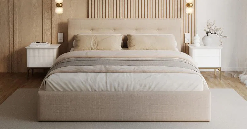 Čalouněná postel TULSA 140x200 s kovovým zdvižným roštem OTTAWA KRÉMOVÁ