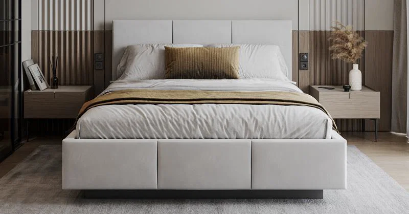 Čalouněná postel AVEIRO 140x200 s kovovým zdvižným roštem PARIS BÍLÁ