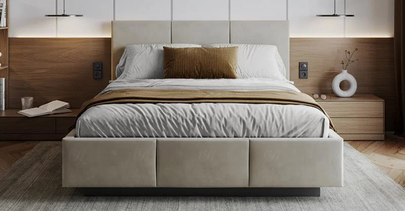 Čalouněná postel AVEIRO 120x200 s kovovým zdvižným roštem PARIS KRÉMOVÁ