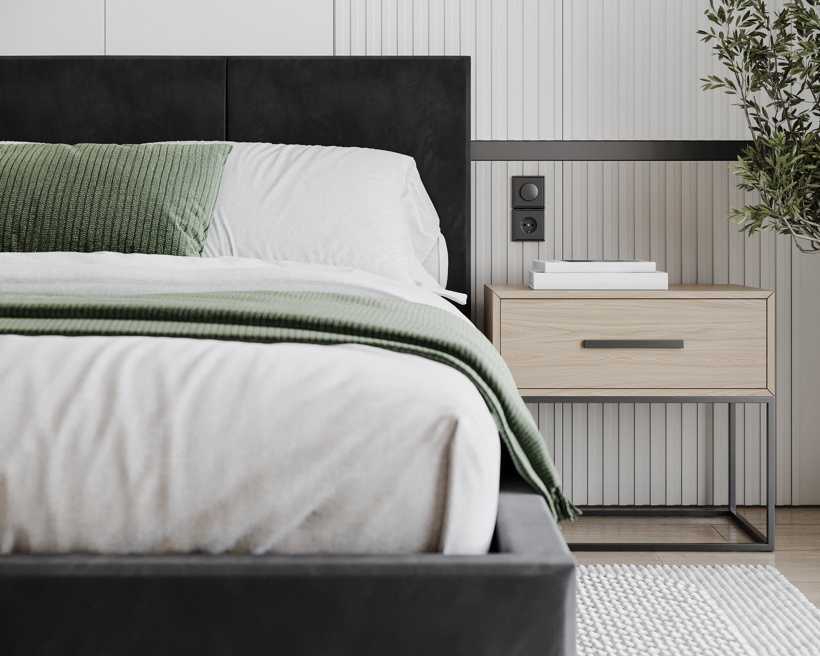 Čalúnená posteľ AVEIRO 180x200 s kovovým zdvižným roštom ČIERNÁ