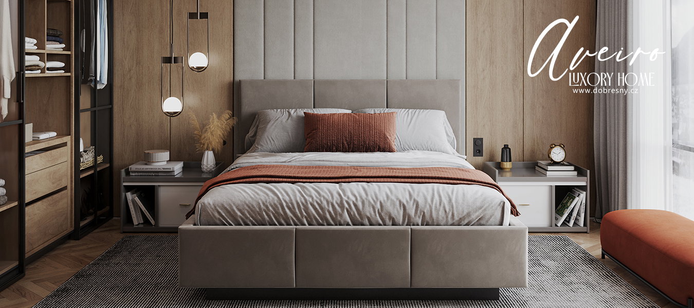 Čalúnená posteľ AVEIRO 140x200 s kovovým zdvižným roštom MOUSSE