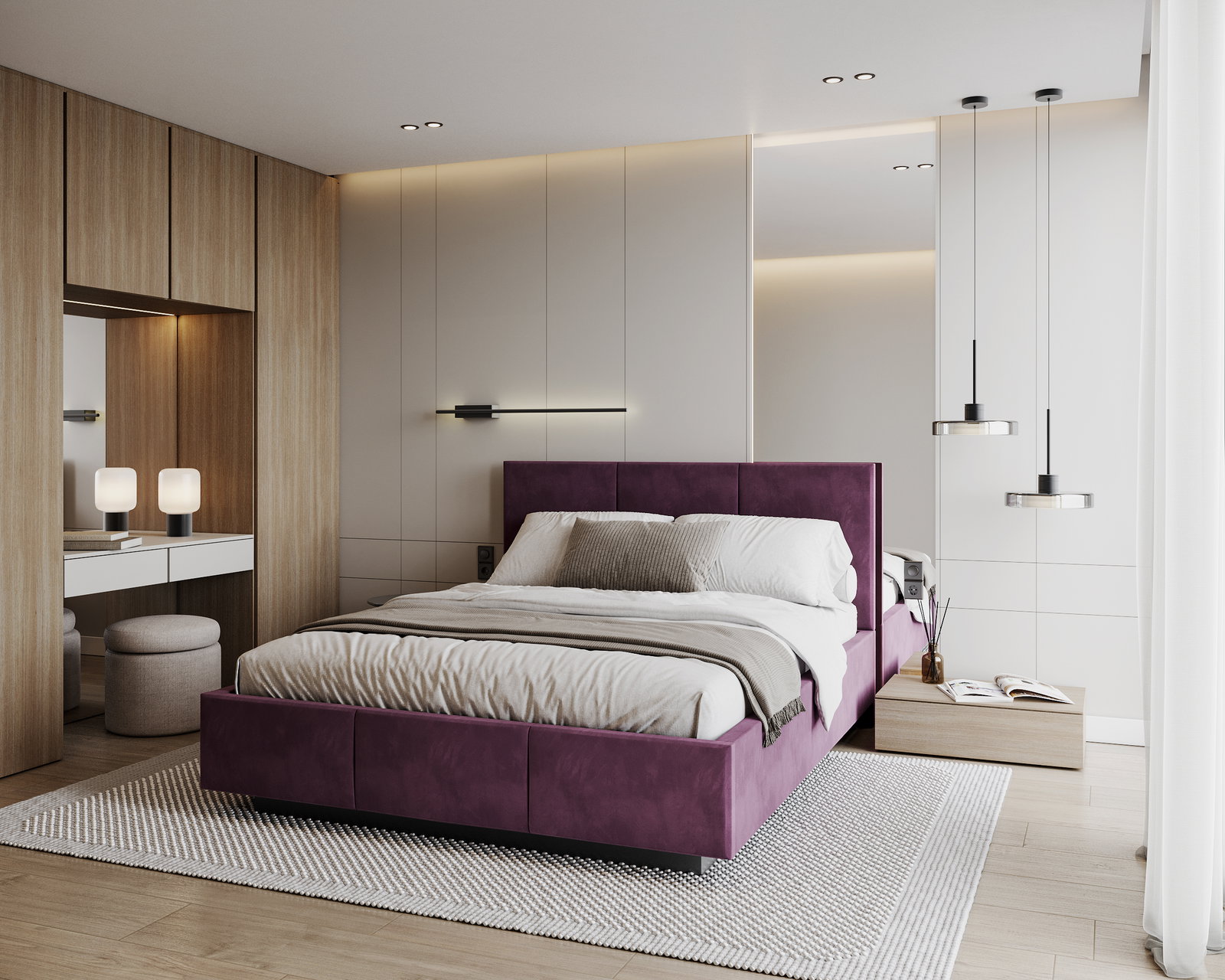 Čalúnená posteľ AVEIRO 160x200 s kovovým zdvižným roštom FIALOVÁ