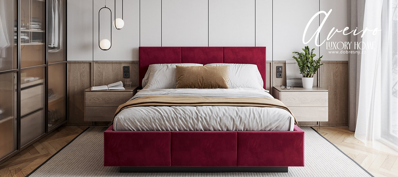 Čalúnená posteľ AVEIRO 90x200 s kovovým zdvižným roštom ČERVENÁ