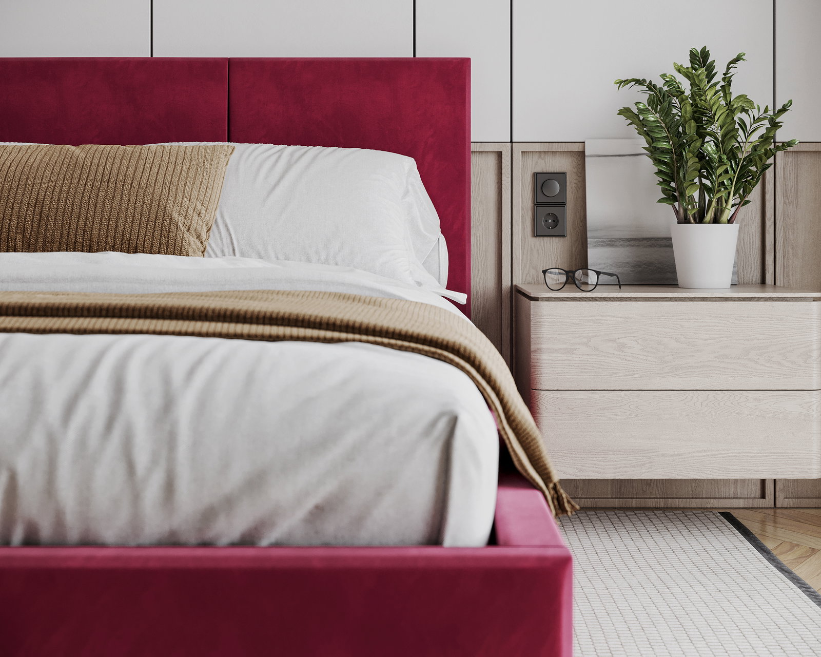 Čalúnená posteľ AVEIRO 140x200 s kovovým zdvižným roštom ČERVENÁ