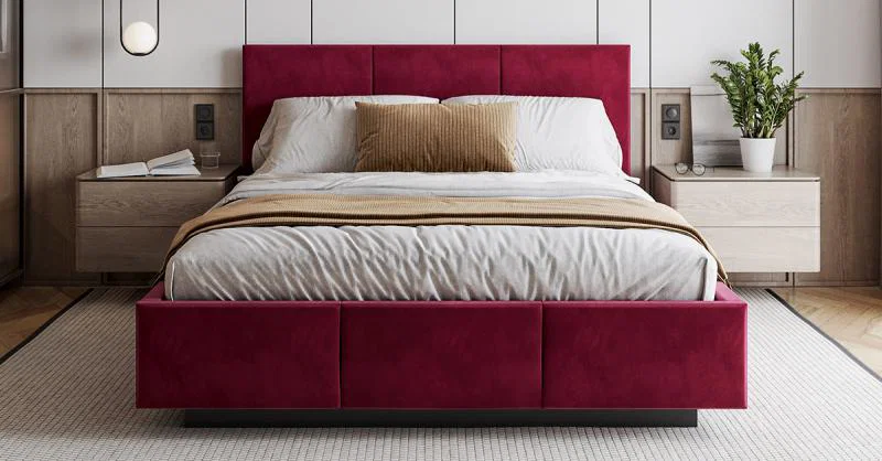 Čalouněná postel AVEIRO 140x200 s kovovým zdvižným roštem PARIS ČERVENÁ