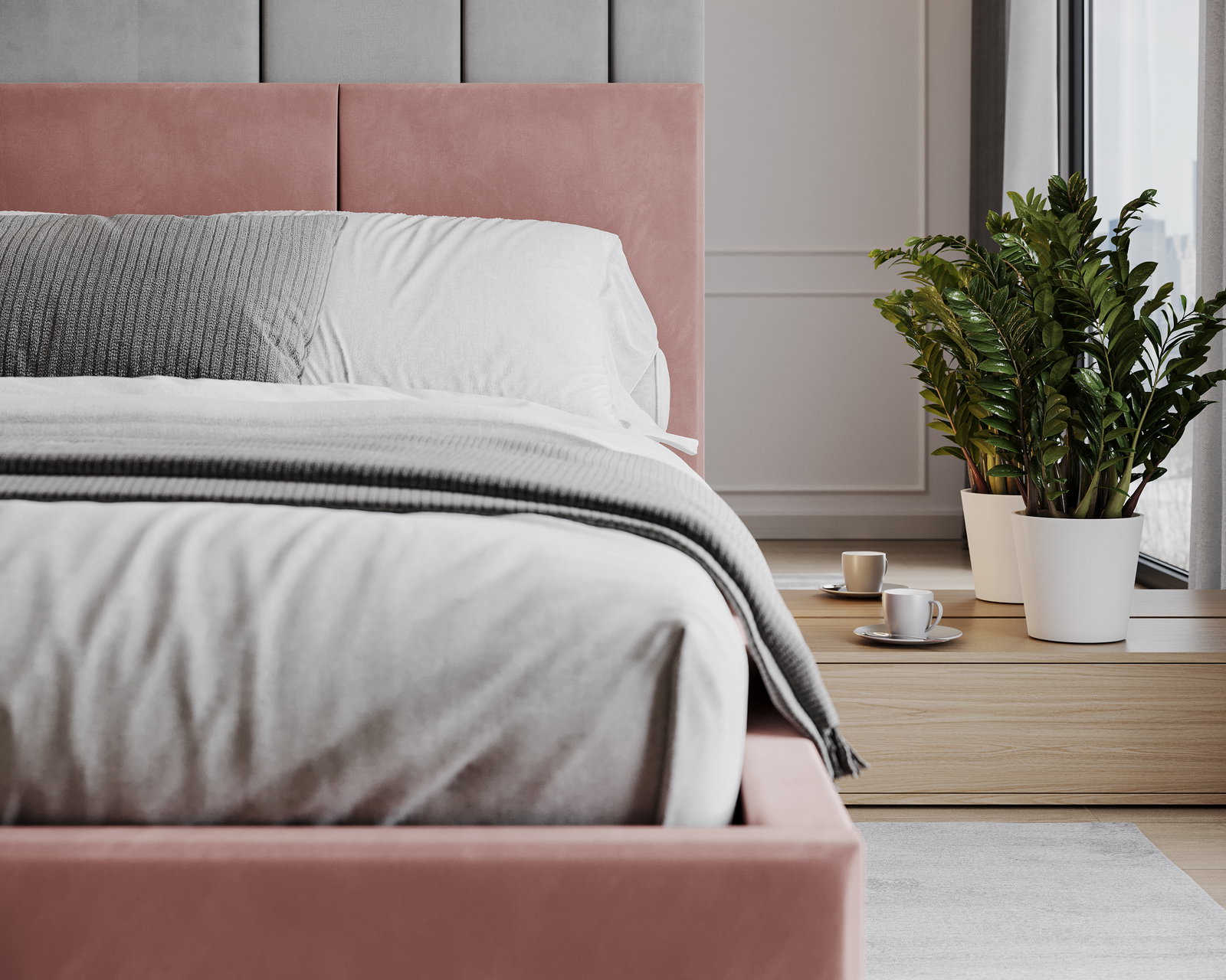 Čalúnená posteľ AVEIRO 140x200 s kovovým zdvižným roštom SALMON