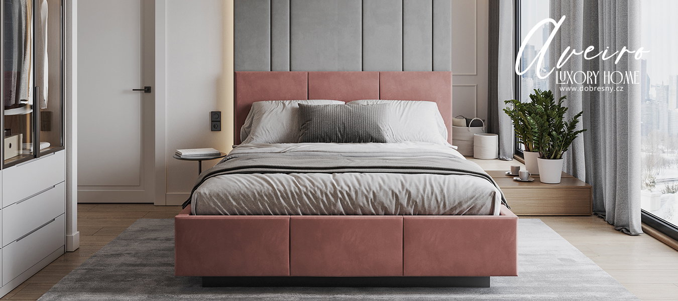 Čalúnená posteľ AVEIRO 140x200 s kovovým zdvižným roštom SALMON
