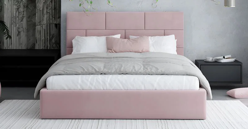 Čalouněná postel PASADENA 90x200 s kovovým roštem RŮŽOVÁ