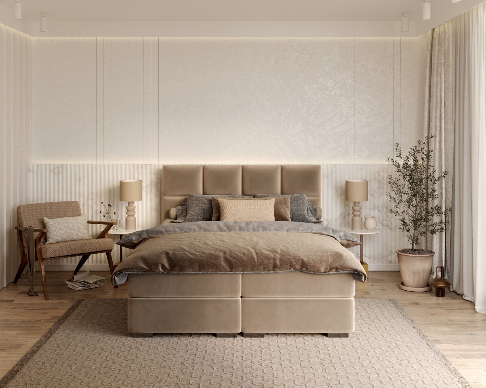 Čalúnená posteľ 160x200 cm PORTLAND Béžová Paris