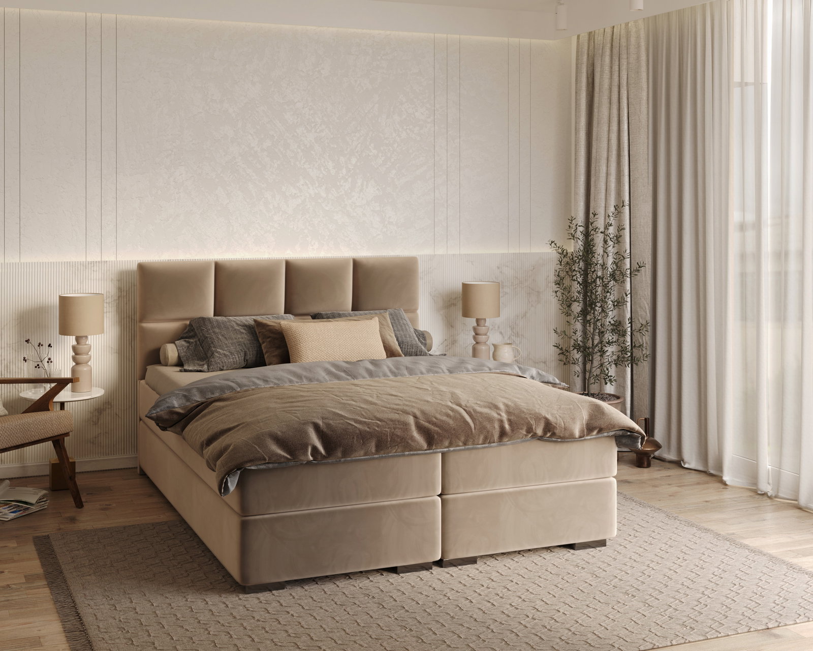 Čalúnená posteľ 160x200 cm PORTLAND Béžová Paris