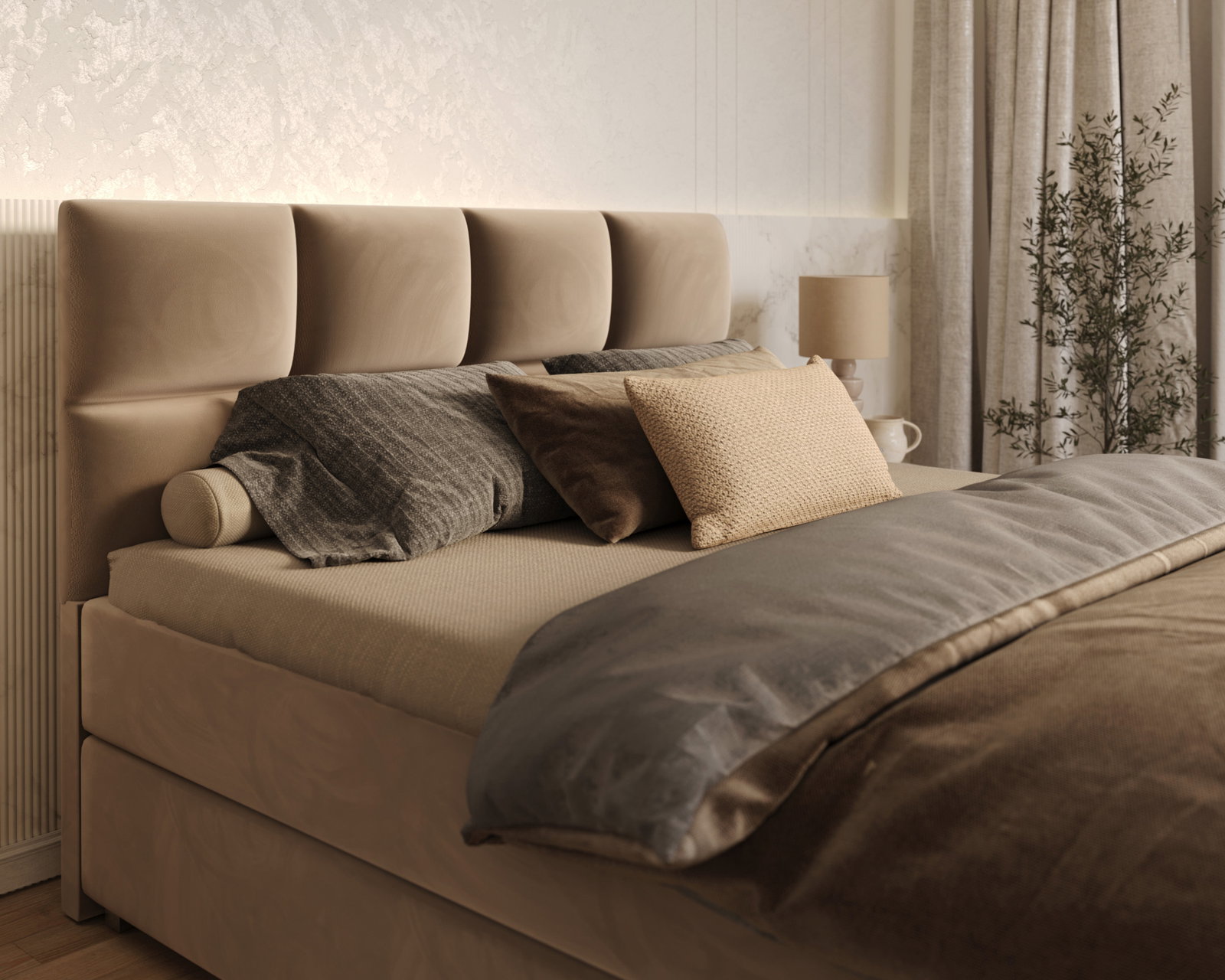 Čalúnená posteľ 160x200 cm PORTLAND Béžová Paris