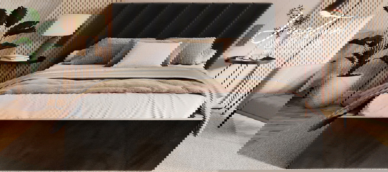 Čalúnená posteľ JUSTIN 90x200 Čierná Trinity s úložným priestorom kovový rošt