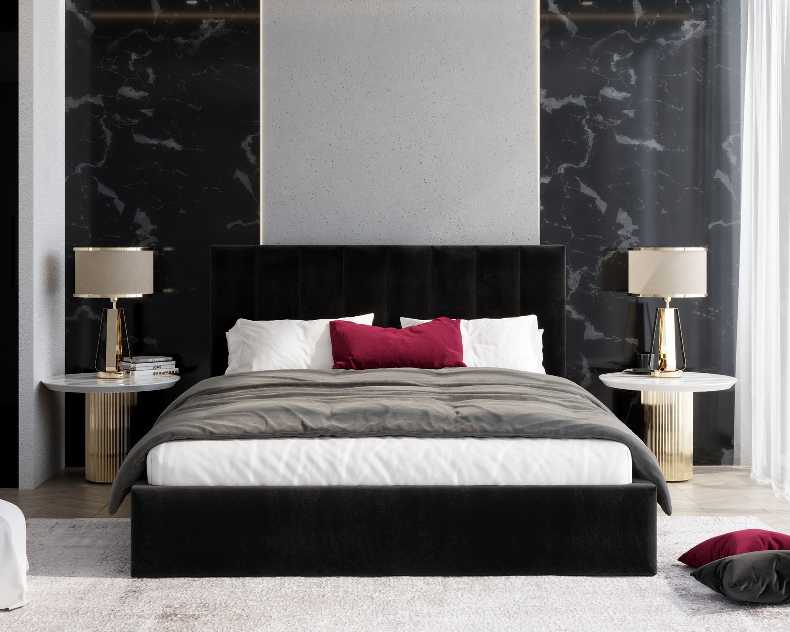 Čalúnená posteľ JUSTIN 90x200 Čierná Trinity s úložným priestorom kovový rošt