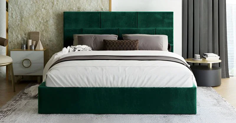 Čalouněná postel PASADENA 160x200 s kovovým roštem ZELENÁ