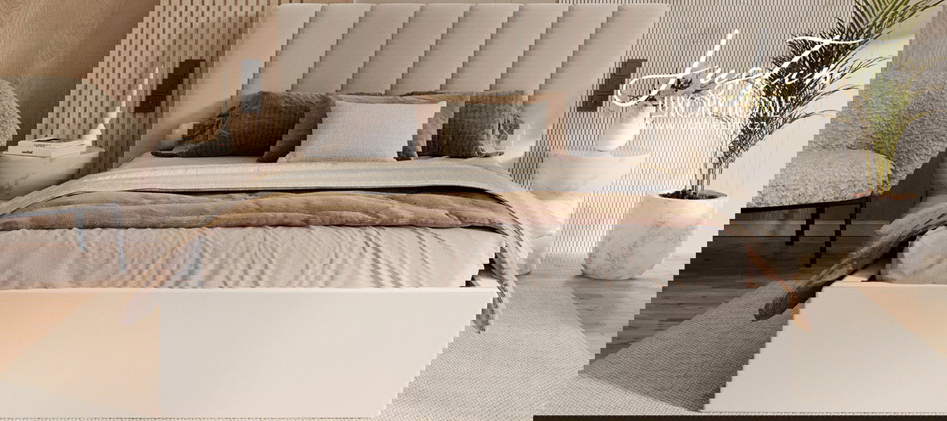 Čalúnená posteľ JUSTIN 120x200 Krémová Trinity s úložným priestorom kovový rošt