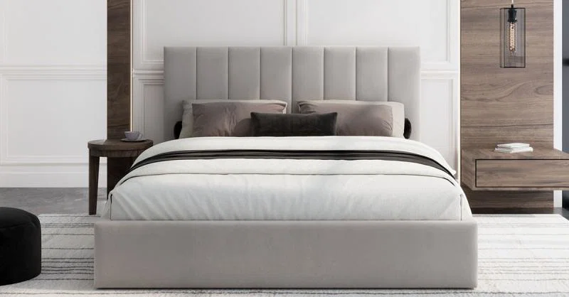 Čalouněná postel JUSTIN 120x200 Krémová Trinity s úložným prostorem kovový rošt