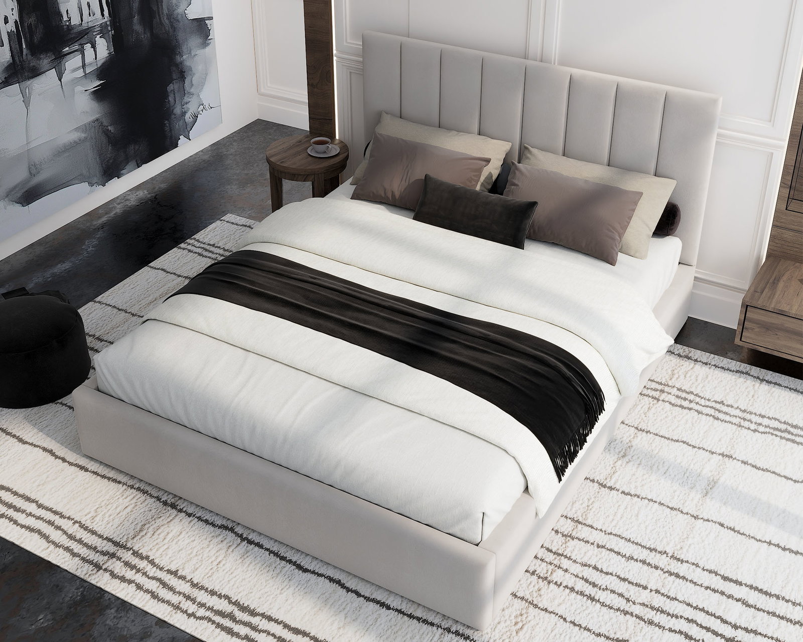 Čalúnená posteľ JUSTIN 160x200 Krémová Trinity s úložným priestorom kovový rošt