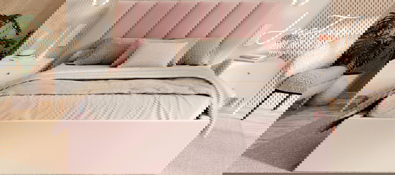 Čalúnená posteľ JUSTIN 140x200 Ružová Trinity s úložným priestorom kovový rošt