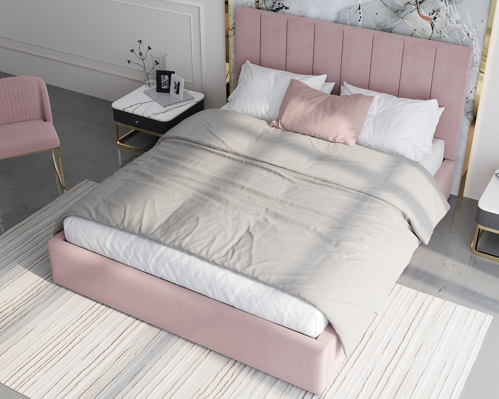 Čalúnená posteľ JUSTIN 180x200 Ružová Trinity s úložným priestorom kovový rošt