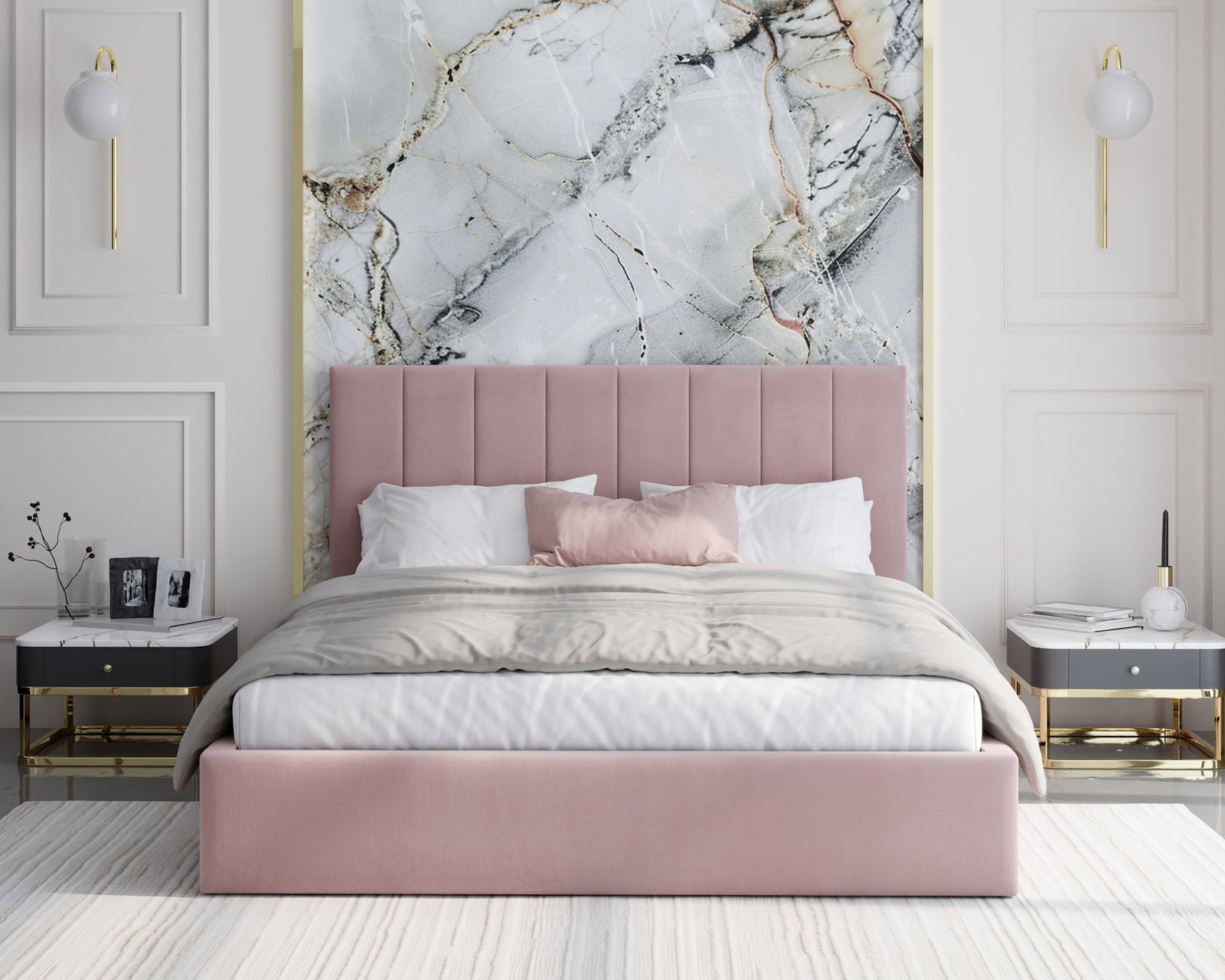 Čalúnená posteľ JUSTIN 120x200 Ružová Trinity s úložným priestorom kovový rošt