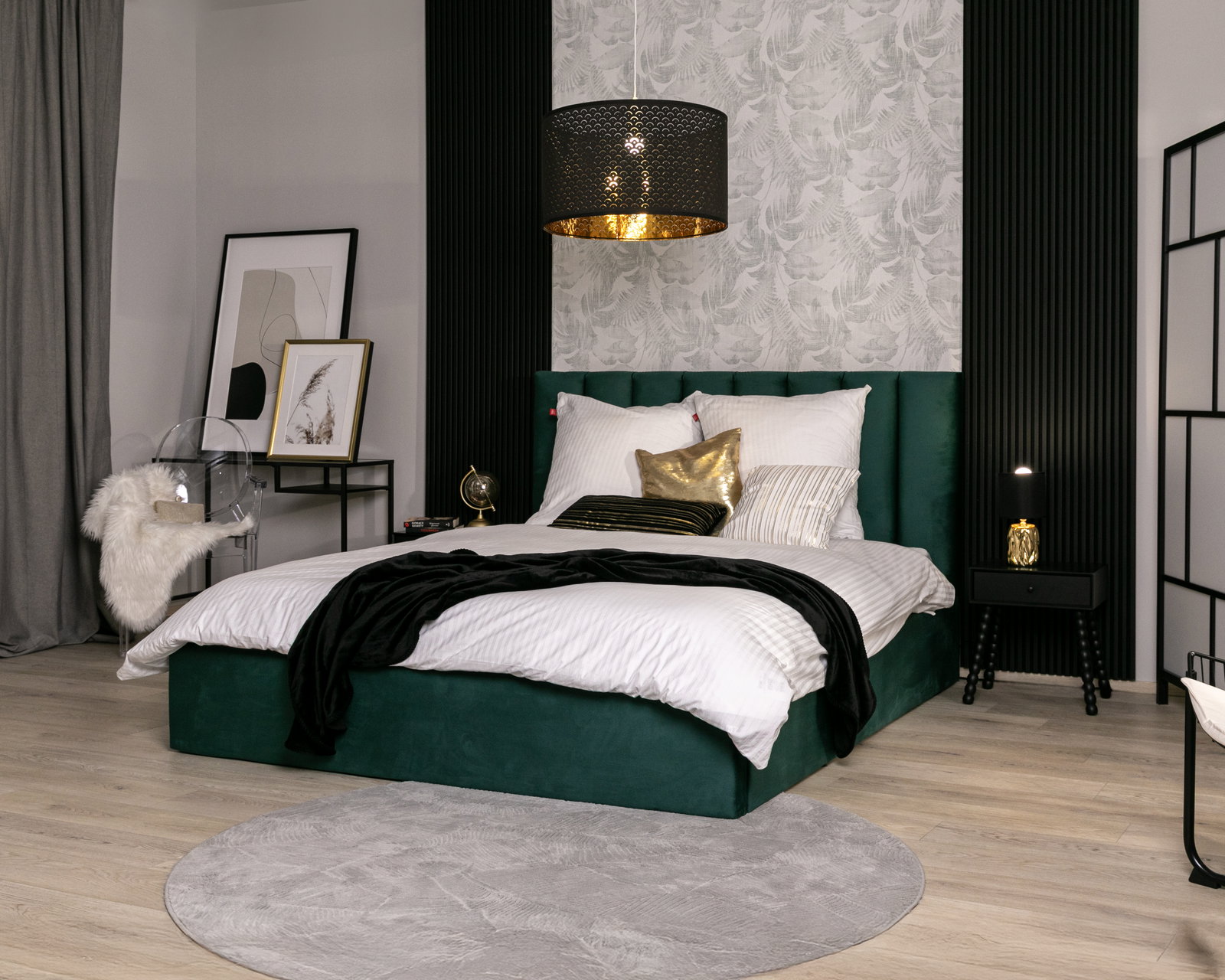 Čalúnená posteľ JUSTIN 160x200 Zelená Trinity s úložným priestorom kovový rošt