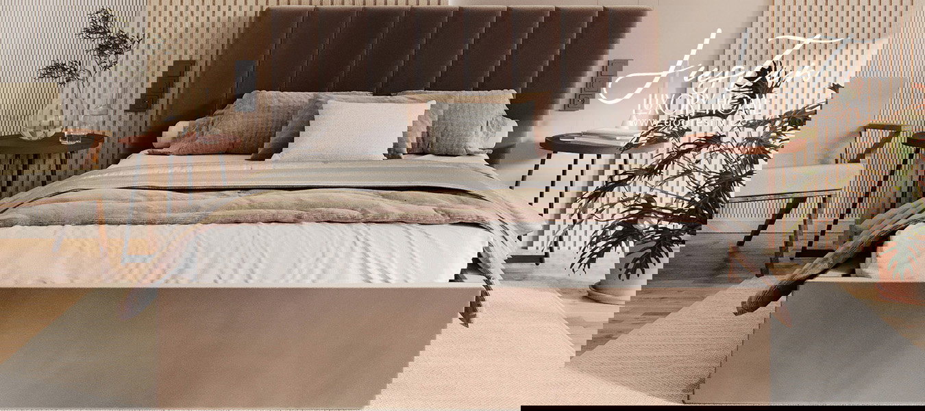 Čalúnená posteľ JUSTIN 120x200 Hnedá Trinity s úložným priestorom kovový rošt