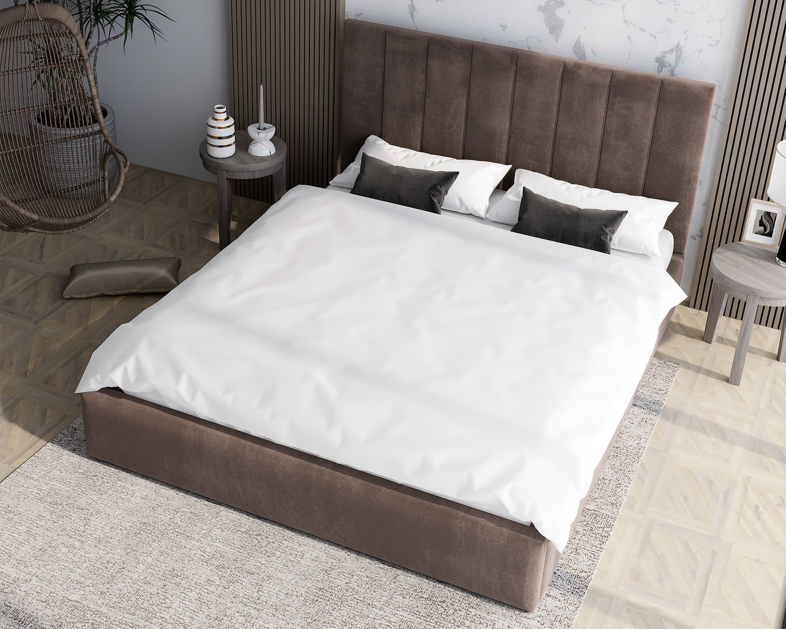 Čalúnená posteľ JUSTIN 160x200 Hnedá Trinity s úložným priestorom kovový rošt