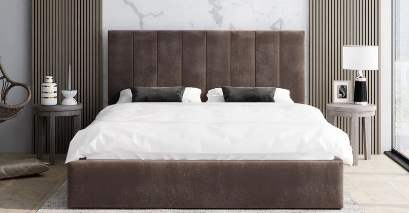 Čalouněná postel JUSTIN 160x200 Hnědá Trinity s úložným prostorem kovový rošt