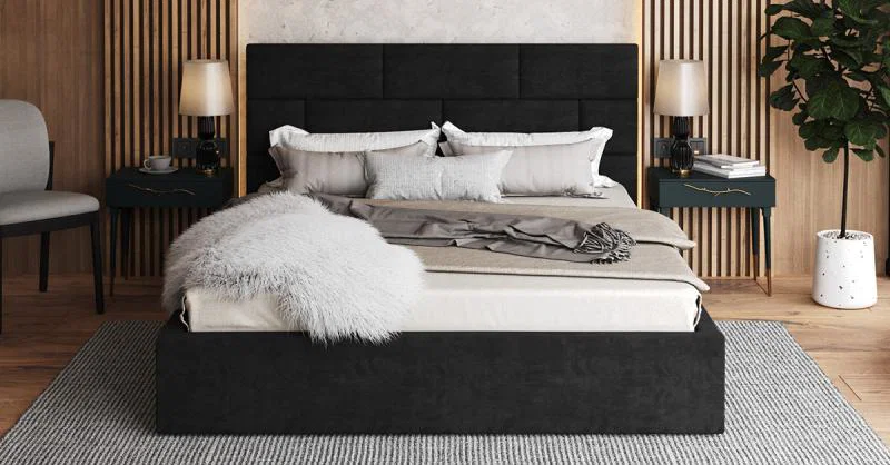 Čalouněná postel PASADENA 180x200 s kovovým roštem ČERNÁ