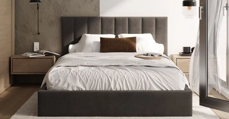 Čalouněná postel COLORADO 180x200 s kovovým zdvižným roštem TMAVĚ ŠEDÁ PARIS