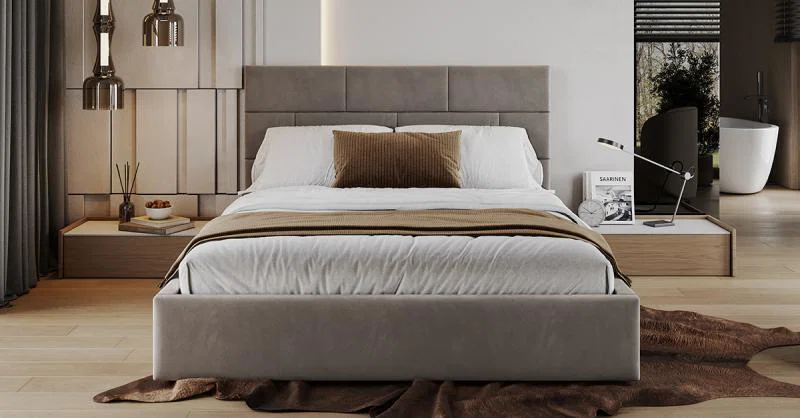 Čalouněná postel PASADENA PARIS 90x200 s kovovým roštem BÉŽOVÁ