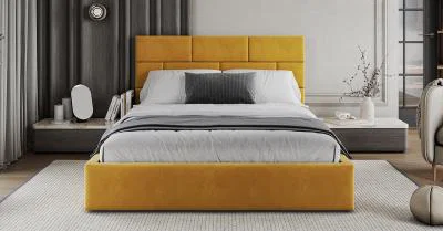 Čalouněná postel PASADENA PARIS 160x200 s kovovým roštem ŽLUTÁ