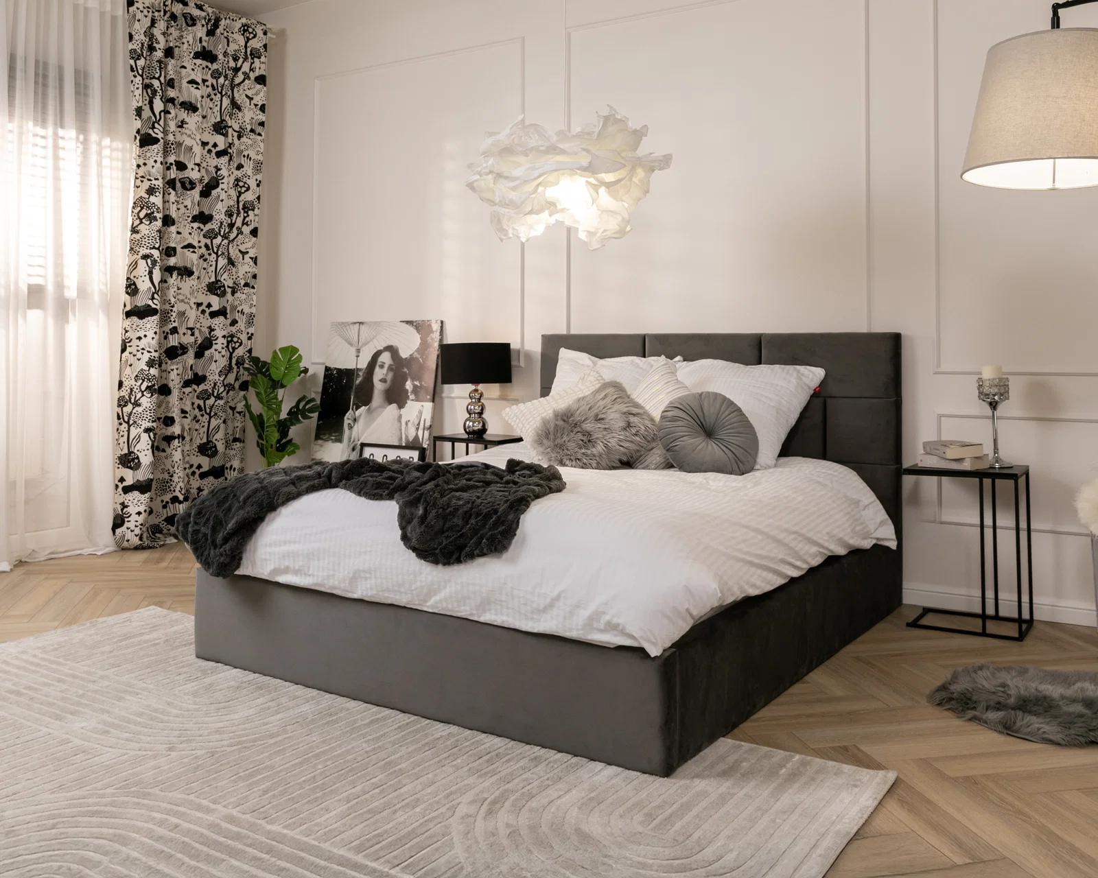 Čalouněná postel PASADENA PARIS 120x200 s kovovým roštem TMAVĚ ŠEDÁ